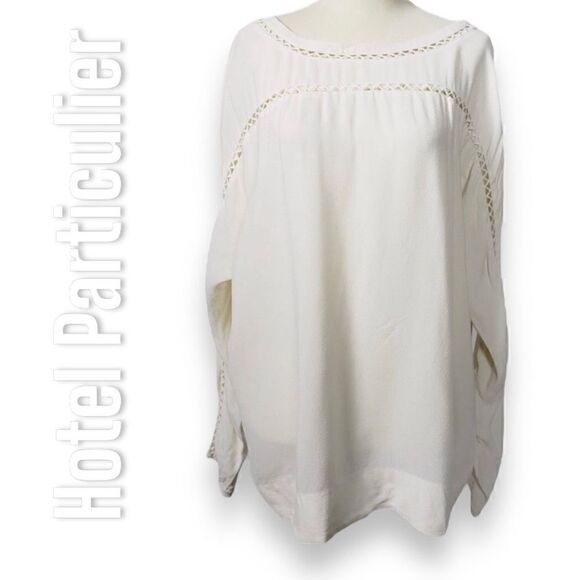 Hotel Particulier White Ivory Lattice Trimmed Long Sleeve Blouse, Women’s Large - Picture 13 of 14